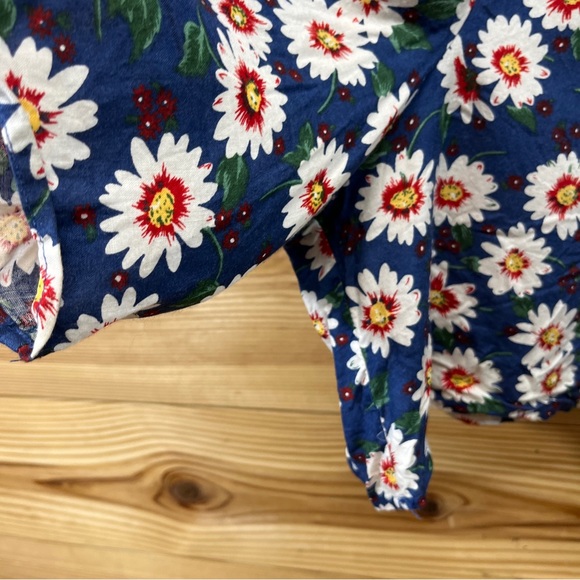 Vtg 90s No Boundaries Romper Small Blue Floral Button Up Tie Back Rayon B155 - Picture 6 of 11